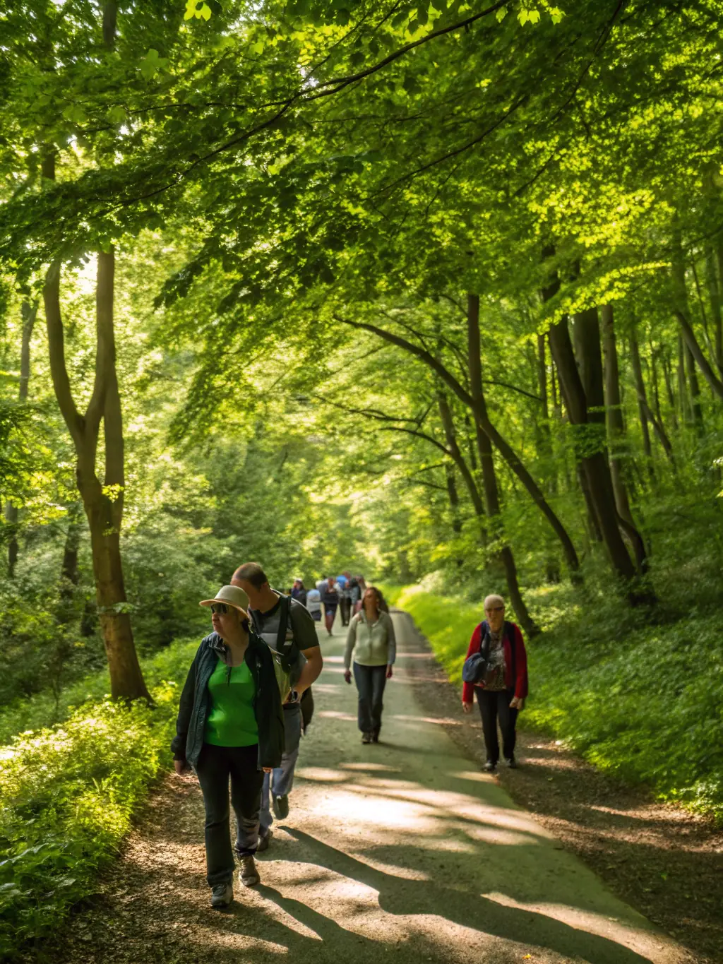 A vibrant photo of children and adults participating in a guided nature walk within the arboretum, showcasing the educational programs.