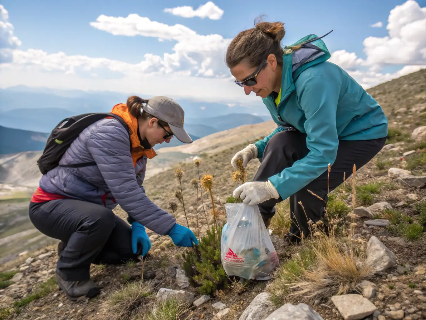 A researcher collecting plant samples in a lush section of the Arboretum du Chêne Vert, showcasing the scientific research conducted to preserve native plant and animal species.